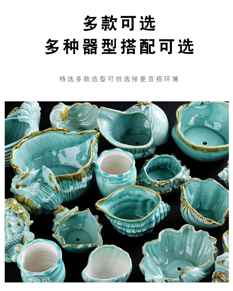 Fine ceramic creative express cartoon sea world contracted celadon fleshy flower POTS, large diameter breathable thumb basin