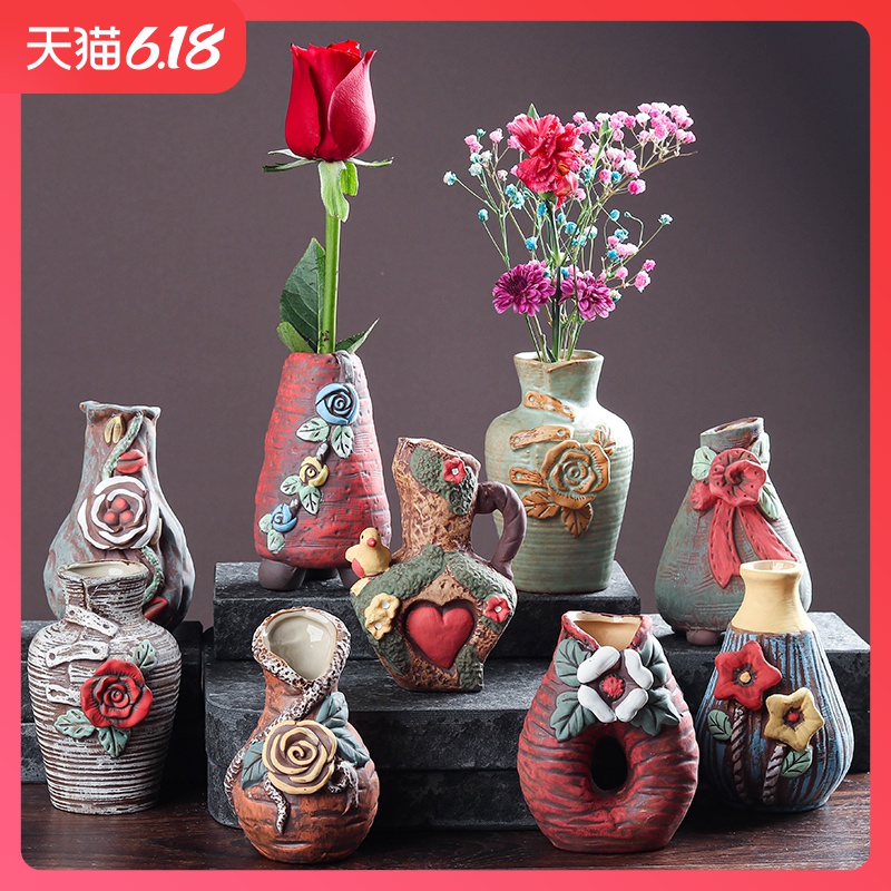 Ceramic hand - made vases indoor desktop copper grass flower POTS all over the sky star, dry flower receptacle restoring ancient ways furnishing articles desktop decoration