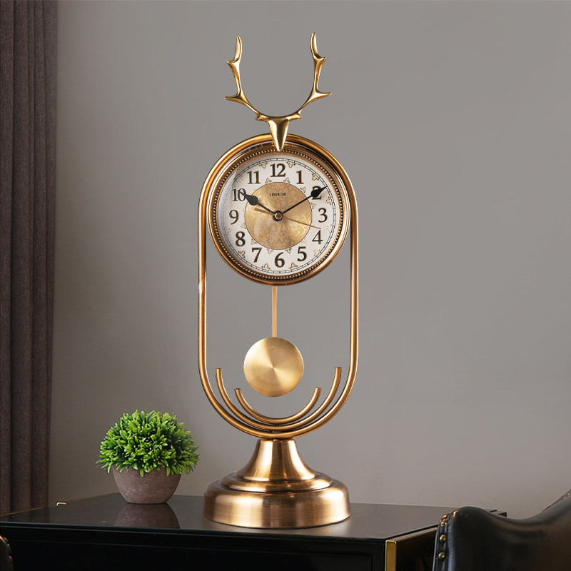 Light luxury pendulum clock living room table clock home vintage tabletop high-end clock fashion sitting clock ornaments