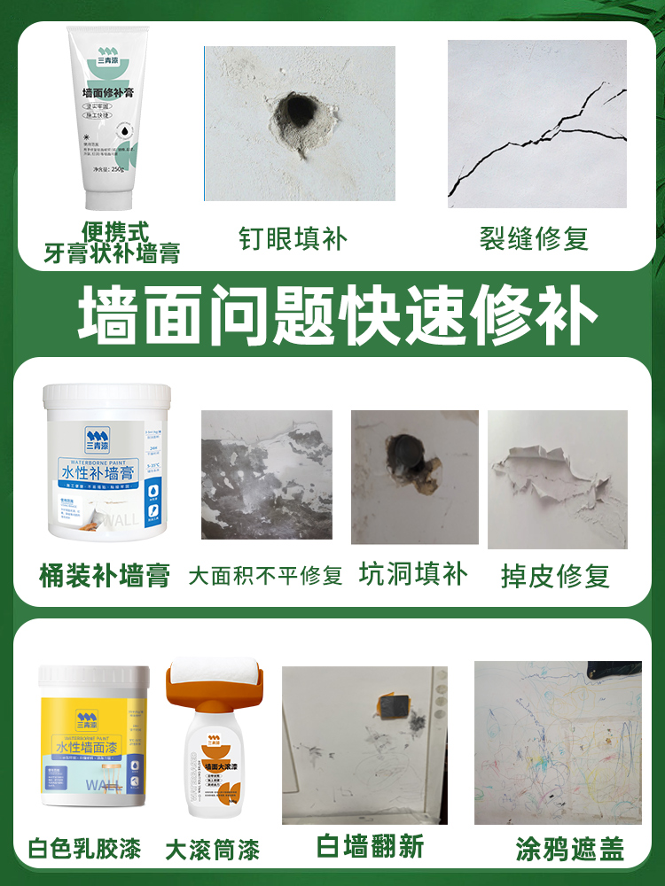 <!--白墙面修补膏乳胶漆小滚刷去污神器腻子补墙膏涂料色墙壁修复刷墙-->