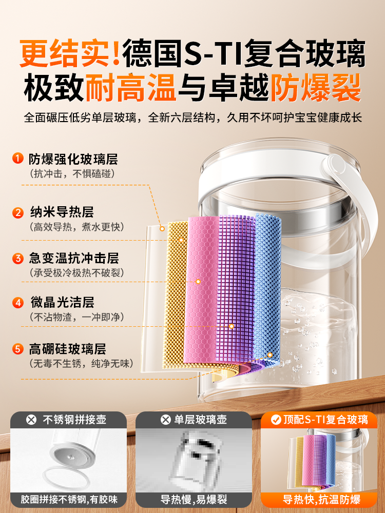 All-Glass Integrated]Milk Frother Constant Temperature Kettle for Babies, with Precise Water Output, Automatic Intelligent Milk Mixer for Home Use
