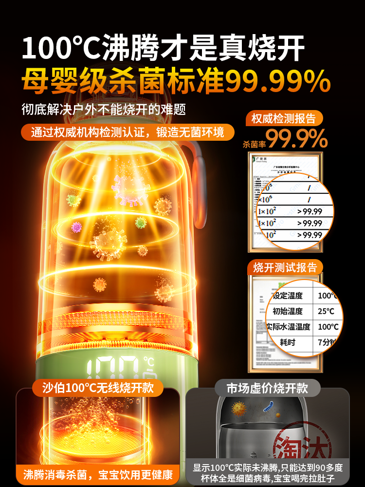 100 ℃ Boiling Constant Temperature Kettle for Babies, Wireless Milk Preparation, Special Insulated Cup for Outings, Milk Mixer, Portable