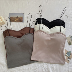 ນຸ່ງເສື້ອບາງໆ camisole ຂະຫນາດນ້ອຍທີ່ມີ pads ເຕົ້ານົມເພື່ອຫໍ່ຫນ້າເອິກ, ສາຍບາງ vest ສັ້ນ bottoming ຂອງແມ່ຍິງບໍ່ມີຂອບ bra ສໍາລັບແມ່ຍິງ
