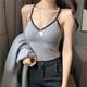 Korean version of the V-neck cross beautiful back net red same style bottoming tube top long section gray inside with suspenders outside wearing vest women's fashion