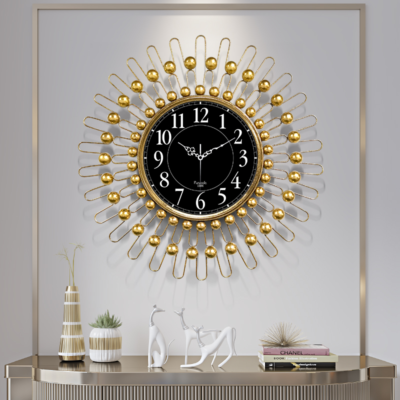 American fashion creative clock Mute Wrought iron bedroom watch Living room wall decoration Light luxury European art wall clock