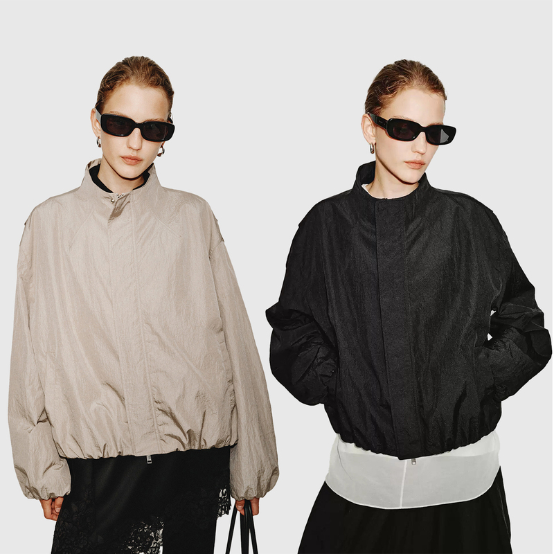 Hnbc Lightweight Slightly Wrinkled Nylon 2-Layer Material Kendall Jenner Balloon Jacket Hnbc Lightweight Slightly Wrinkled Nylon 2-Layer Material Kendall Jenner Balloon Jacket
