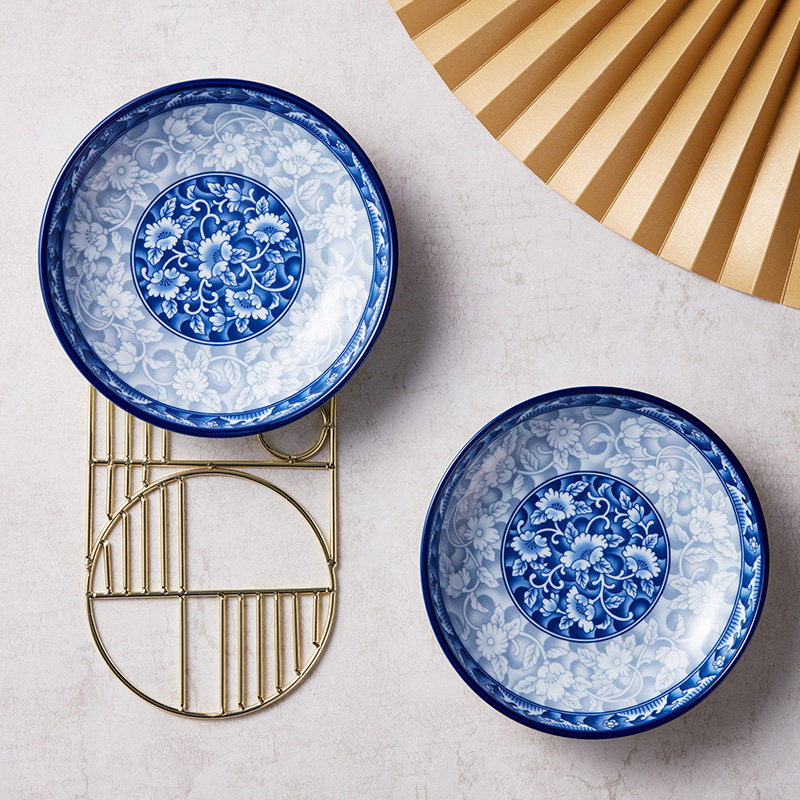 Shenbao Chinese-style 2-dish set ceramic round dish blue and white porcelain home underglaze color dish dumpling dish tableware
