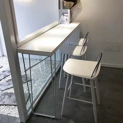 White Solid Wood Bar Table, Simple Modern Long Table for Home Balcony Leisure, Small Bar Table for Milk Tea Shop, High-Legged Table and Chairs