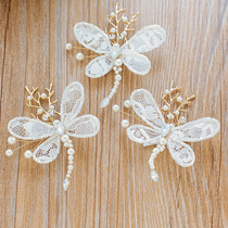Super fairy white lace butterfly Dragonfly headdress Korean bride girl dress hair accessories hairclip handmade floral headdress clip