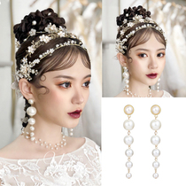 Korean bride exaggerated pearl super fairy quality long temperament earrings 925 sterling silver necklace necklace earrings for women