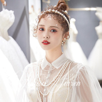 Bridal headdress 2019 new super fairy Korean sweet pearl hair band fairy wedding dress wedding forest fairy hair ornaments