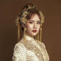 Xiuhe dress headdress bride Chinese style atmosphere new style straggling tassel Phoenix crown Xia cape Xiuhe headdress wedding hair accessories female
