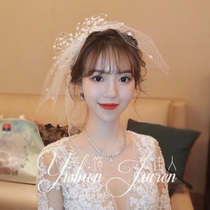 Bridal veil headdress Super Xian Sen Korean wedding photo props White veil puffy yarn multi-layer short section