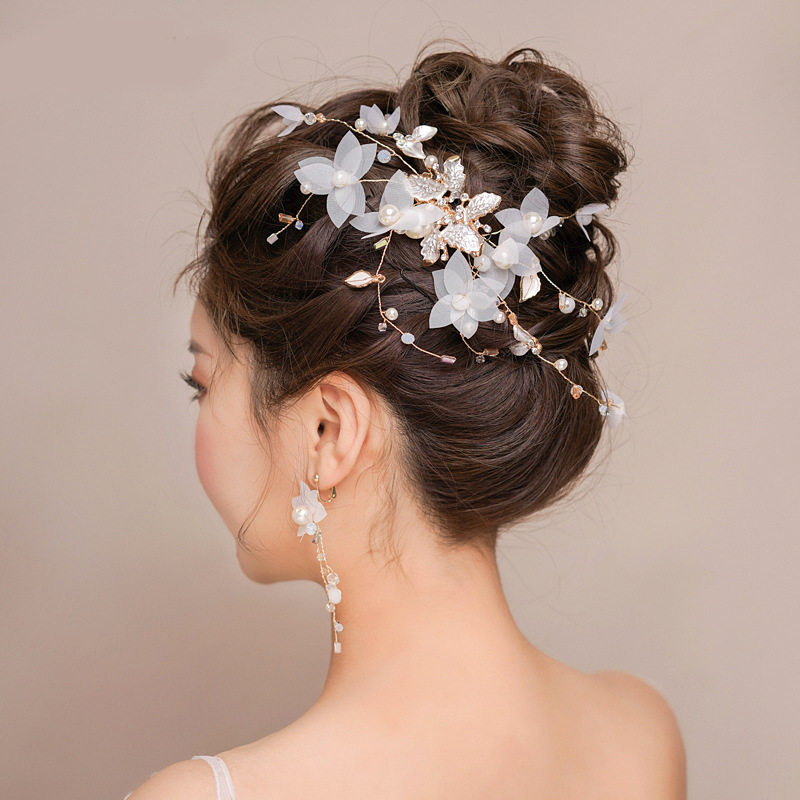 Bridal headwear Korean style supersen Super Fairy Flowers Heads Lace clips Dinner with Earrings Wedding Wedding Wedding hair Atmosphere