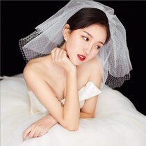 Bridal veil super fairy photo props Net Red travel headdress short ins simple white multi-layer lace Sen department