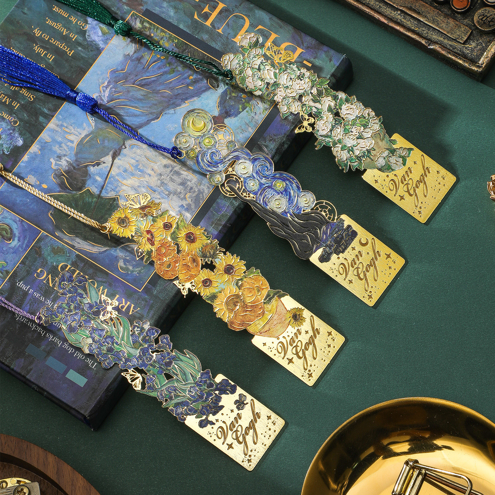 ヴィンテージ油絵ブックマーク、高級感あふれる精巧な金属製ゴッホブックマーク、卒業祝い、クラシックでクリエイティブな価値の高い誕生日プレゼント、女の子向けの文化的でクリエイティブなお土産、小学生の賞品・ご褒美文房具。