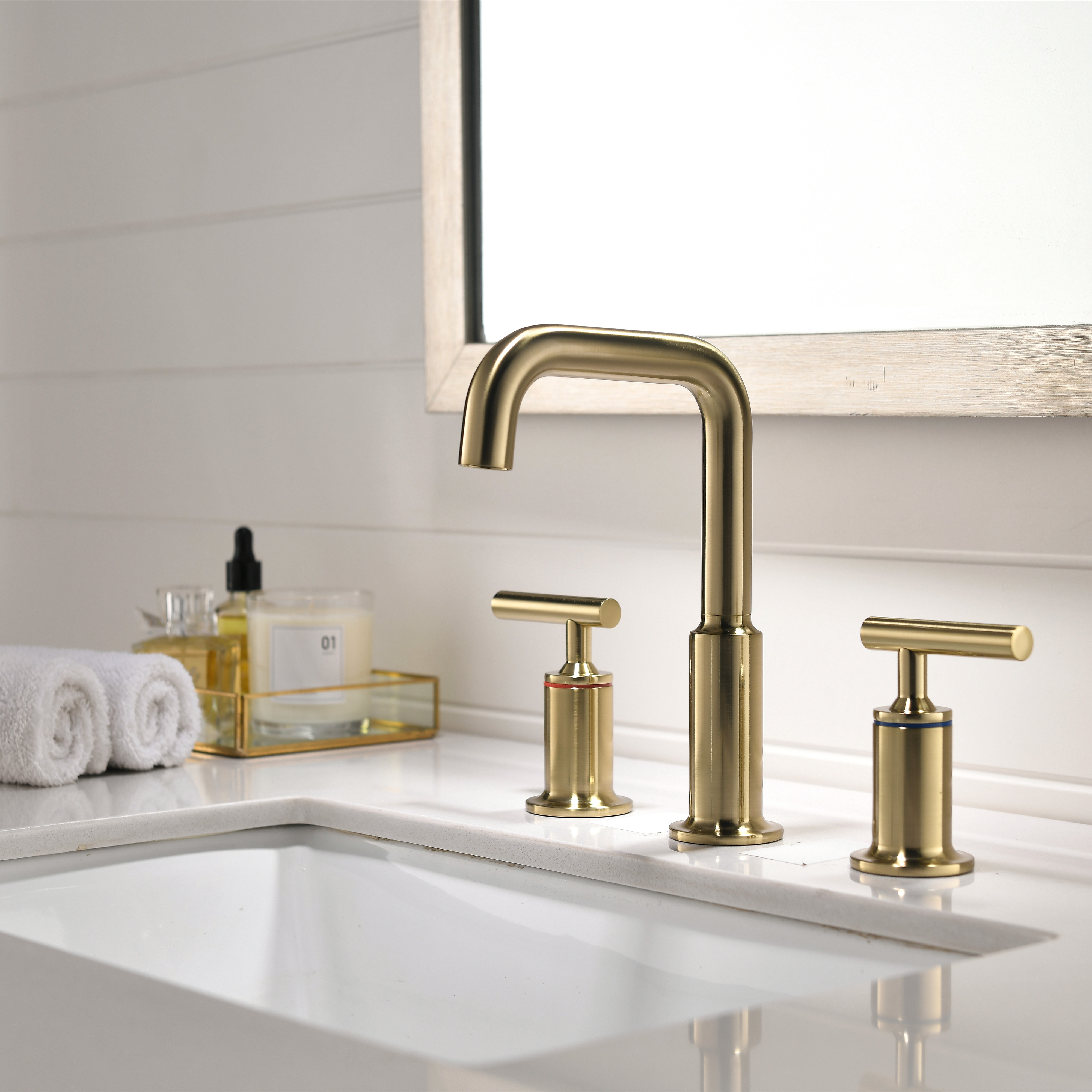Factory sale surface basin tap wire drawing gold Two style double take bathroom washbasin triple hole tap hot and cold water