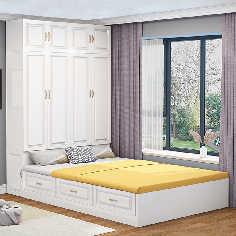 Tatami bed wardrobe integrated small apartment children's multifunctional bed space-saving storage cloakroom combination wardrobe bed