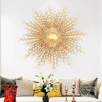 Wrought iron dining room wall decoration Metal sun mirror wall decoration Creative living room entrance mirror Light luxury wall decoration