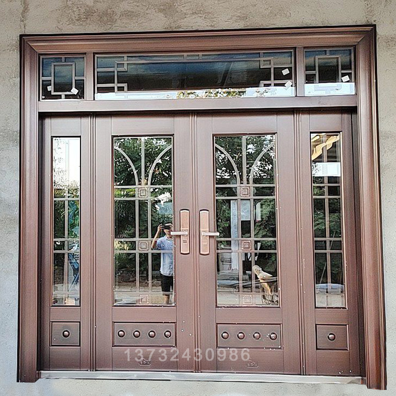 Rural Villa Gate Double Door Zinc Alloy Entrance Door Open Primary and secondary door emulated copper glass Anti-theft baking lacquered door