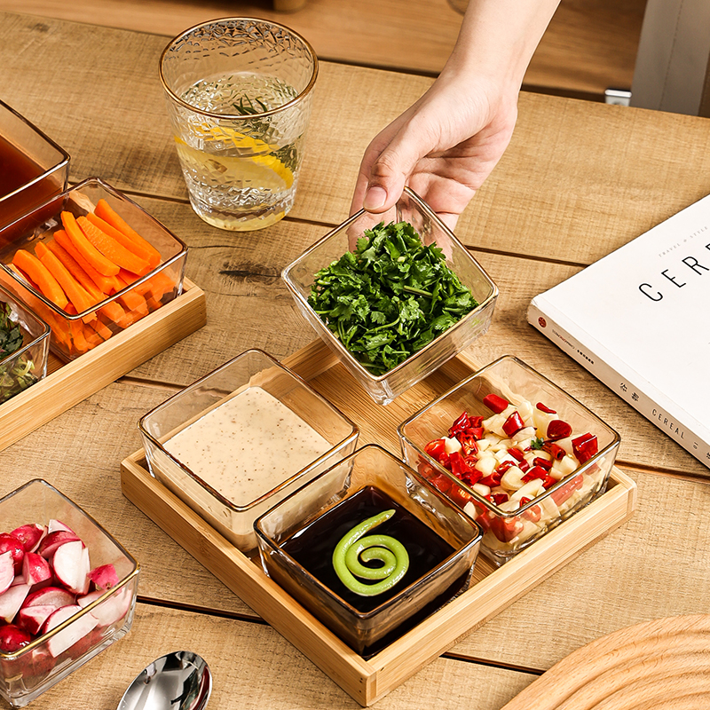 Nine-House Fruit Plate Small fine Different Dry Fruit Plate Glass Domestic Living Room Catering Dip Disc