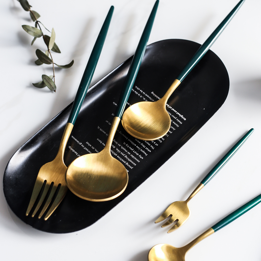 Zero 1 ink green 304 stainless steel knife and fork spoon suit dessert coffee spoon coffee spoon Western steak tableware