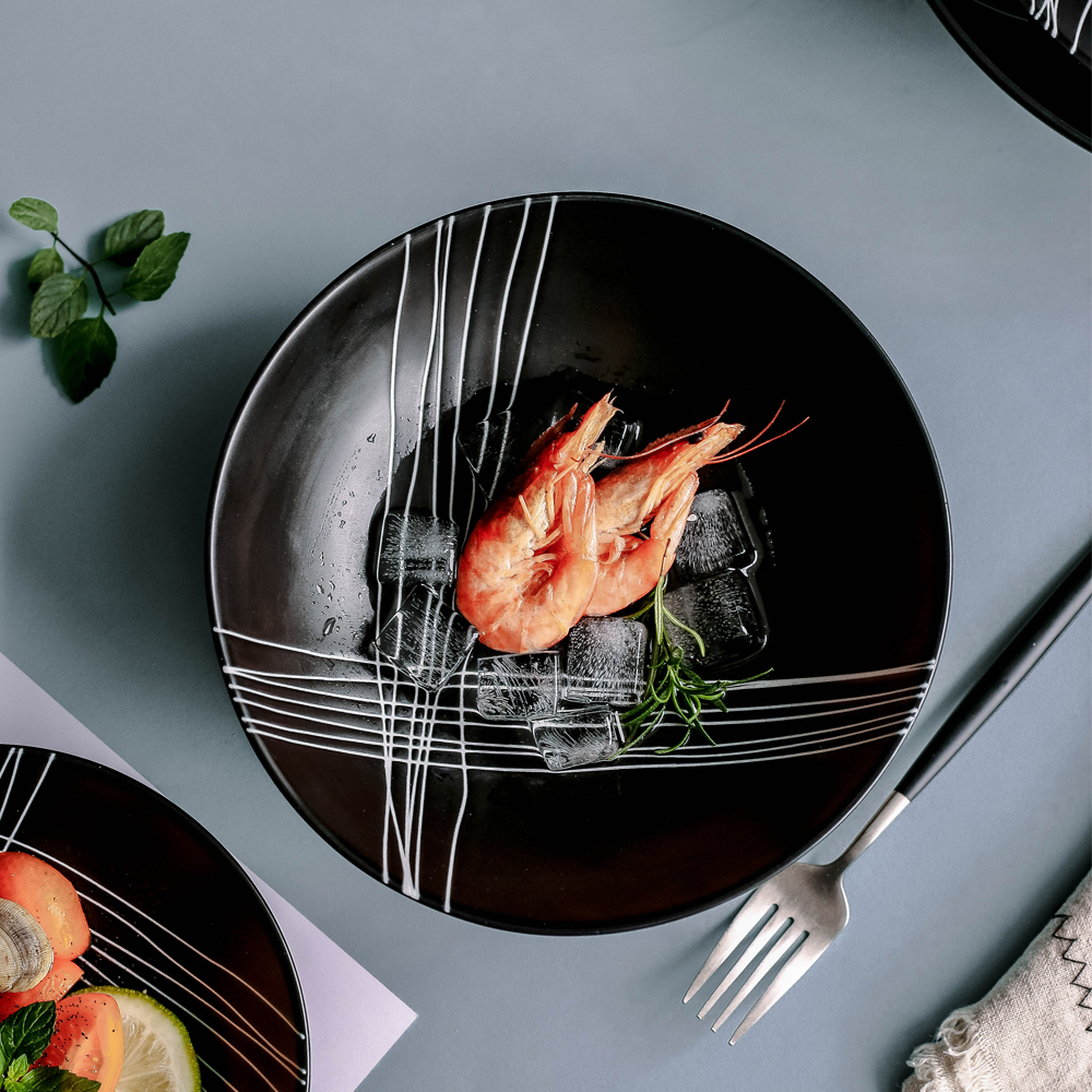 Zero Point 1st Style Noodle Bowl Home Big Number Soup Bowl Eating Noodles Ceramic Pull Noodles Bowl Single Noodle Bubble Noodles Cutlery Commercial