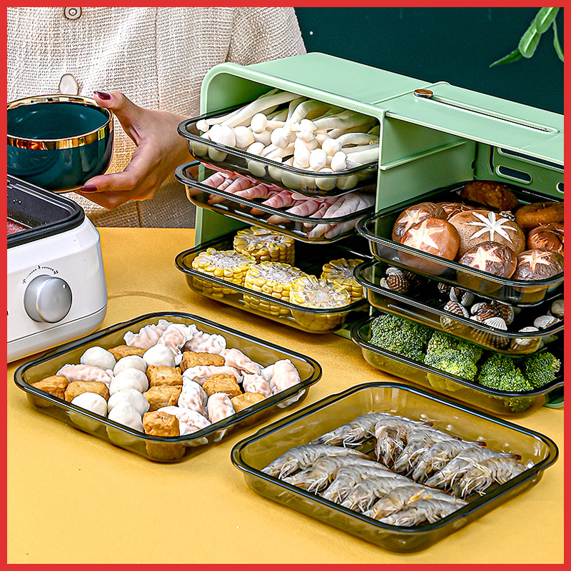 Net red hot pot garnish artifact home kitchen multi-functional preparation plate multi-layer multi-grid can be stacked storage shelves