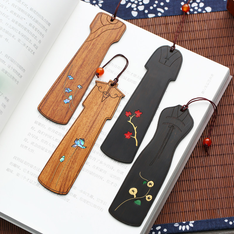 Retro classic Chinese style red wooden bookmark set Exquisite ebony wood simple literary inlaid copper to send students to teachers Creative small gift Palace Museum souvenir custom lettering