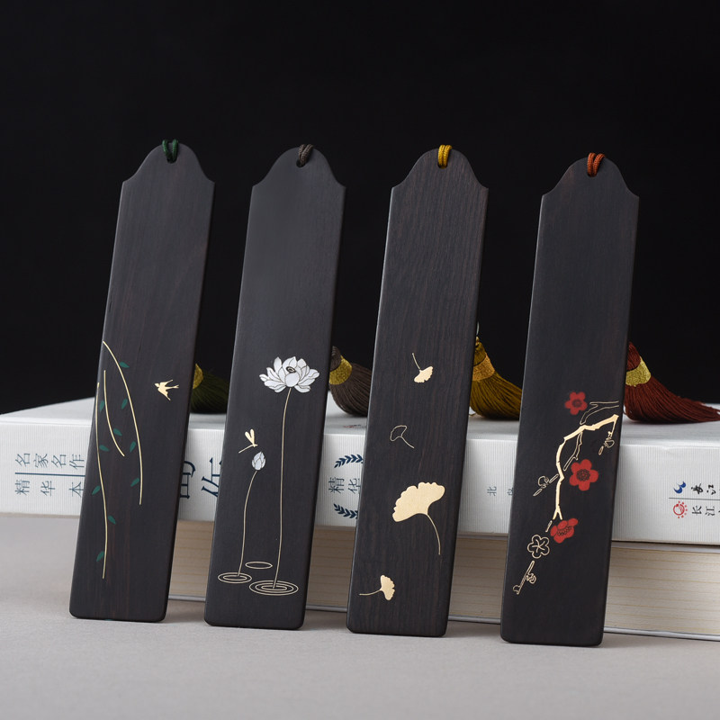Vintage classic Chinese style Mahogany bookmark set gift box Exquisite creative wood inlaid copper metal literature and art to send teacher student gifts Company souvenirs business gifts custom logo lettering