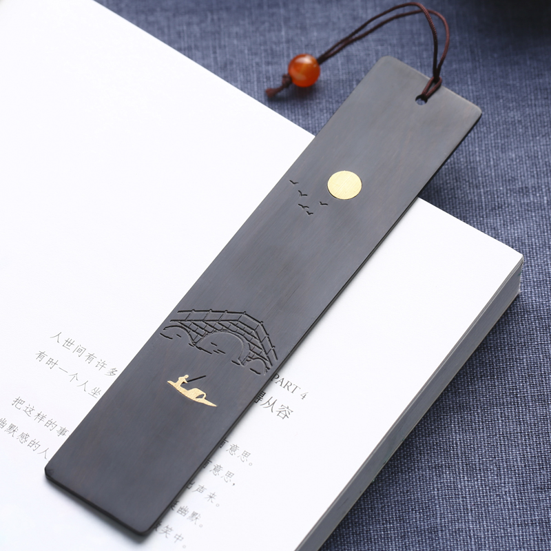 Retro-classical Chinese style red wooden bookmarks Exquisite ebony simple literary and artistic inlaid copper bookmarks for students to send teachers creative small gifts Palace Museum souvenirs custom lettering
