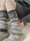 Gray Fair Isle Wool Slouch Socks for Women, Autumn and Winter 2025 New Vintage Slimming Thickened Snow Boot Leg Warmers