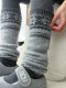 Gray Fair Isle Wool Slouch Socks for Women, Autumn and Winter 2025 New Vintage Slimming Thickened Snow Boot Leg Warmers