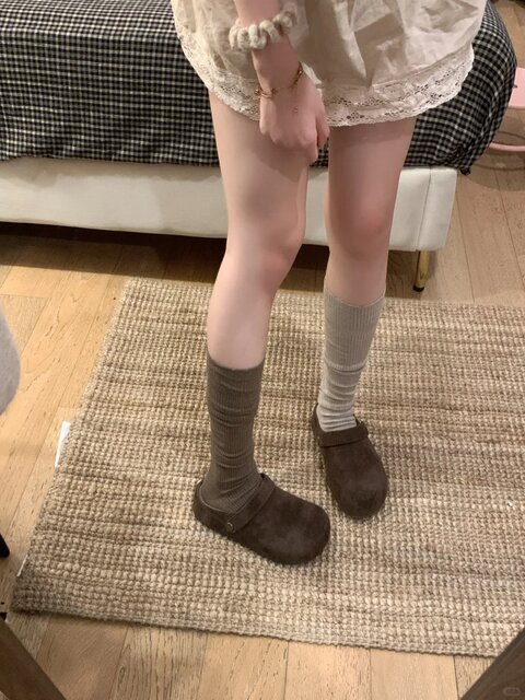 Coffee-Colored Calf Socks for Women, Autumn and Winter Mid-Calf Socks, Pure Cotton, Retro Melard Slouch Socks, Spring and Autumn Korean Style Long Socks