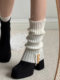 White Slouchy Socks for Women, Spring and Autumn, Knitted with Buttons, Vertical Stripes, Split Design, Warm Leg Warmers, Black Slimming Calf Socks, Winter