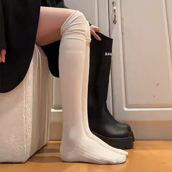 Over-The-Knee Socks for Women, Spring and Autumn Style, Melard Slouch Socks, Pure Cotton Thigh-High Socks, Summer Non-Slip White Long Socks