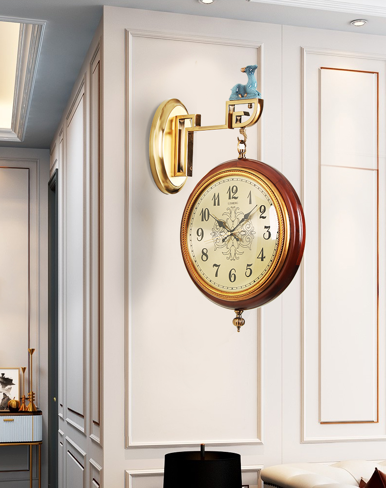 Eurostyle retro double face clocks and clocks hung in living-room solid wood American simplicity about two sides clock muted quartz clock light extravagant clock