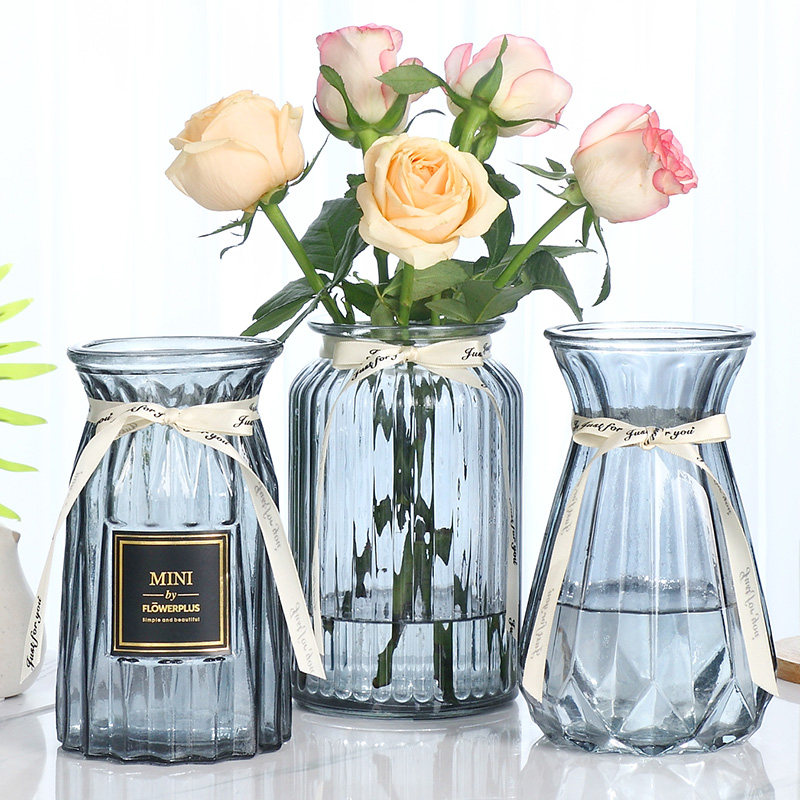 (Three Pieces) Glass Vase Transparent Hydroponic Hydroponic Lucky Bamboo Lily Flower Pot Living Room Dry Flower Arrangement Ornament