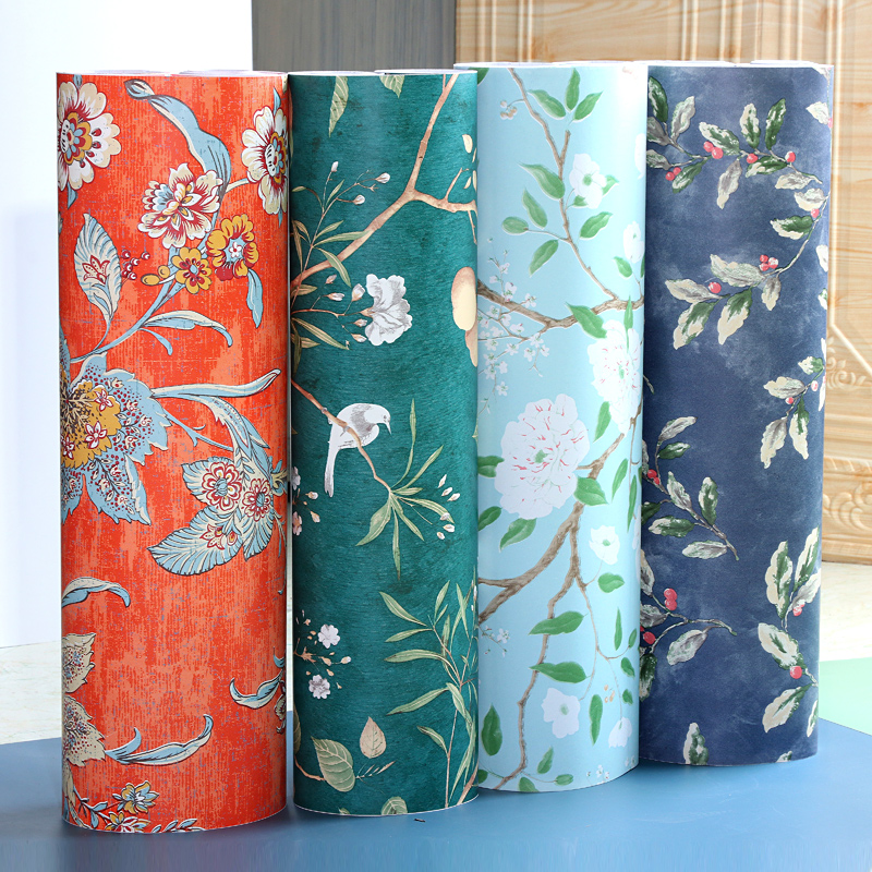 Aishe Oriental Wallpaper Self-adhesive Retro American Pastoral Dining Room Bedroom Bedside Living Room Sofa TV Background Wallpaper