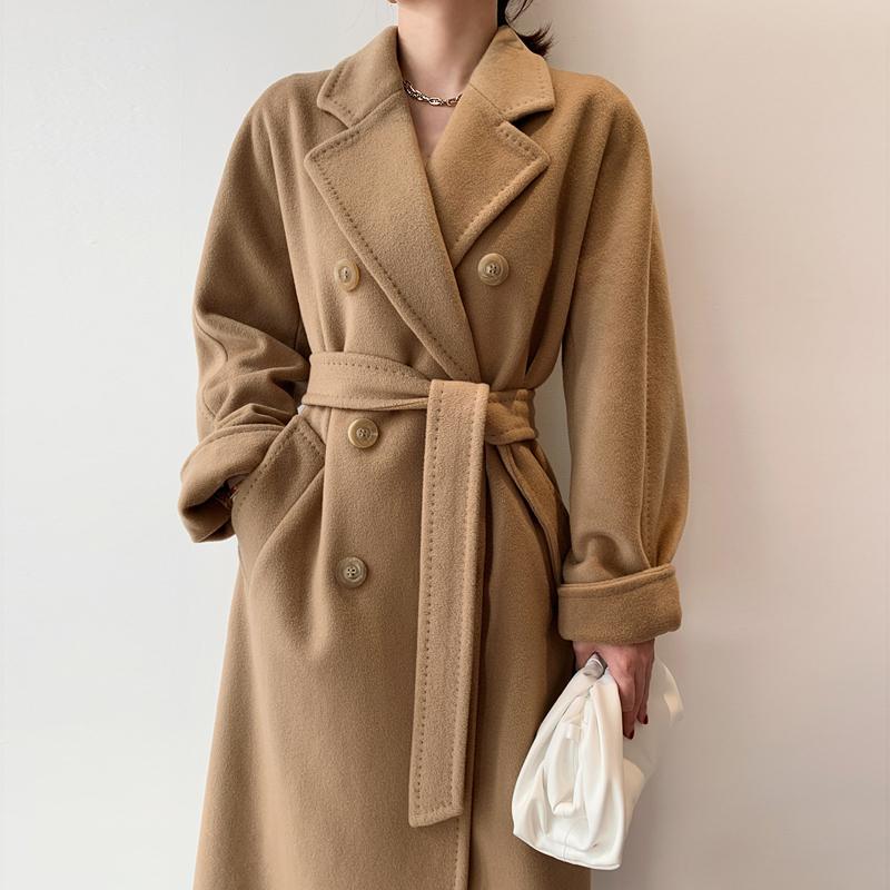 Jiuchic｜M Brand 101801 Cashmere Coat for Women, 2026 New Classic Camel-Colored Mid-Length Woolen Coat