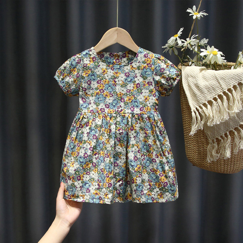 Baby girl dress crushed flower princess summer baby baby baby air short sleeve child dress Korean cotton dress