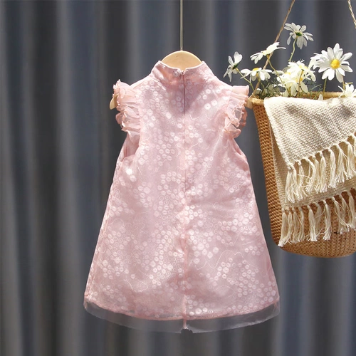 Летняя одежда, платье, кружевная юбка на девочку, ципао, летний наряд маленькой принцессы для девочек, детская одежда