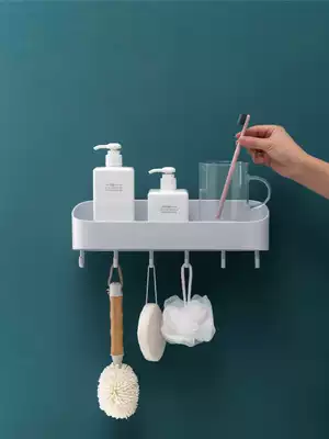 Bathroom with adhesive hook rack wall-mounted adhesive powder room finishing rack plastic non-perforated wall storage shelf