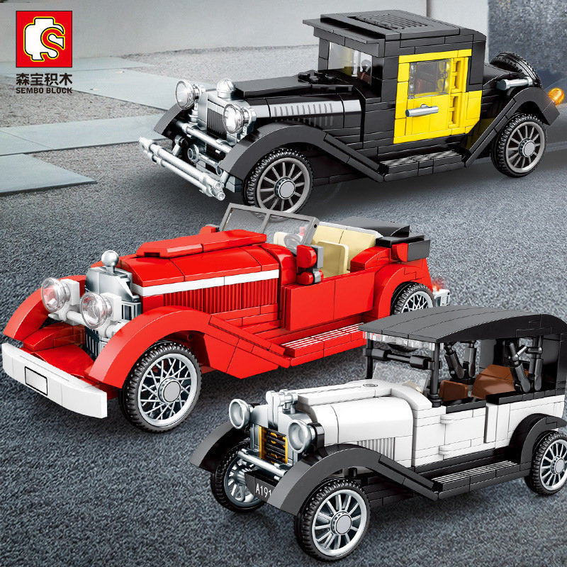 Sembo assembled blocks old car series boys collection of nostalgic retro car assembly model small particle toys