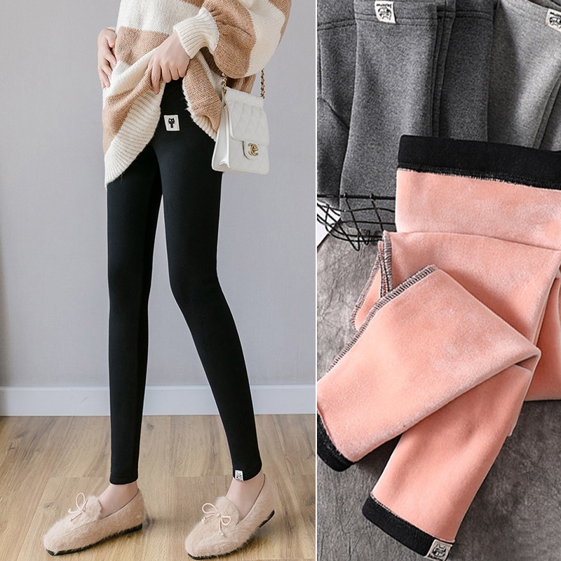 Maternity pants autumn and winter underwear outer wear plus plush thick belly pants pregnancy pencil smoke tube pants long pants winter wear