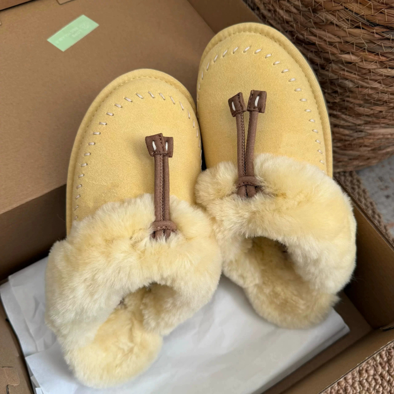 Sangpo Limited Edition Keget Little Chicken Yellow Slippers for Women 2026 Winter Thick-Soled Fleece-Lined Warm Closed-Toe Half Slippers