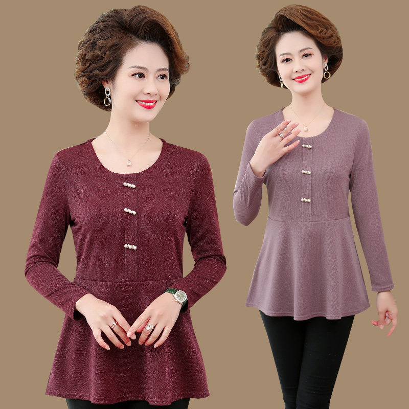 Mother's spring dress Long sleeves T-shirt Shirtresses Outwear Clothing Outsuit Fashion Middle Aged Lady Spring And Autumn the undershirt