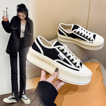 Canvas shoes female thick-bottomed biscuit shoes New little incense girl shoes in 2022 Xia-shoe leisure plate loose white shoes