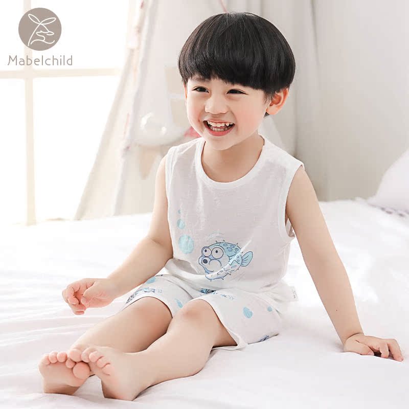 Mabelchild Childrens Set bông không tay Vest mùa hè mỏng Out Trong đồ lót bộ pajama bé.