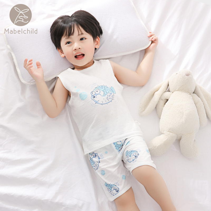 Mabelchild Childrens Set bông không tay Vest mùa hè mỏng Out Trong đồ lót bộ pajama bé.